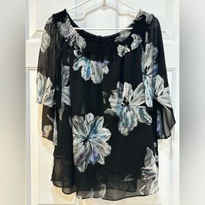 Sioni Woman's Black Floral Pullover Lined Blouse Size XL Whimsigoth Dark Fairy